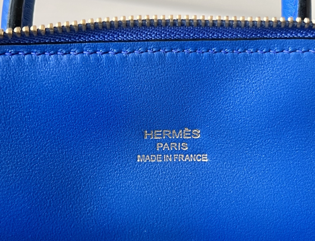 Hermes Bolide 1923 Mini Handbag Shoulder Bag In Blue Evercolor Leather